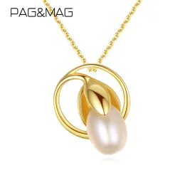 قلادات PAG MAG عتيقة FREASHWATER PERLS TULIP FLOWLE شكل مجوهرات القلادة للنساء فتاة 925 Sterling Silver Necklace Fine Jewelry