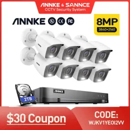 시스템 Annke 4K Ultra HD H.265 8CH DVR 키트 CCTV 카메라 보안 시스템 8MP IP67 방수 나이트 시력 비디오 감시 키트