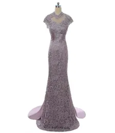 2018 Wangyandress Purple Satin Mermaid الأم لفساتين العروس مخصصة القطار Sweep Train Lace Lace Mother039S الرسمية E5999041