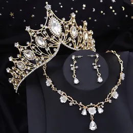 Gözler Kristal Gelin Takı Setleri Kadınlar İçin Taç Tiara Kolye Küpe Balo Düğün Crown Costume Aksesuarları 240401