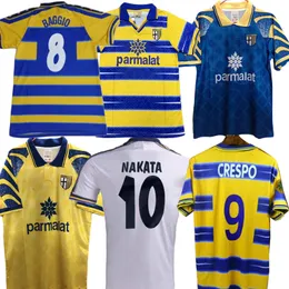 1998 99 00 Parma Calcio Mens Soccer Maglie di calcio 1993 95 96 97 Nakata Crespo Cannavaro Baggio Asprilla Buffon Casa gialla Blu Football Short Shorty