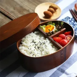 Servis japansk trä lunchlåda kit barn skola bento sushi container 1layer 3grids containrar med fack