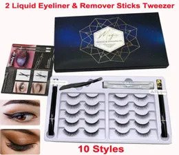 10 coppie Magic False ciglia false eyeliner Liquid Remover Sticks Kit Tweezer 3D 6D ciglia non magnetiche GLUE REUSABILE Make8298433