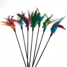 Cat Toys Feather Wand Kitten Cat Teaser Turkey Feather Interactive Stick Toy Wire Chaser Wand Toy Random Color Juguetes Para Gatos Varita De Plumas Gatito Cat Teaser