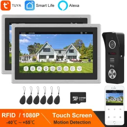 Intercom HomeFong Tuya Wifi Intercom for Home、Alexaビデオドアフォン電話システム、2画面10インチ、RFIDドアベルカメラ1080p、Recod、ロック解除、トーク