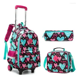 School Bags Wheeled Backpack Bag Set For Girls Trolley With Wheels Rolling Kids