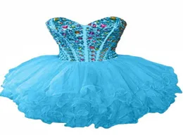 Perlenkristall Organza Homecoming -Kleid mit Rüschen 2020 Schatz Ballkleid Party Kleid Knie Länge Promkleider7014385