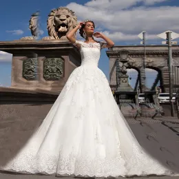 Платья высокая шея короткие рукава оригинальные кружевные аппликационные шариковые платья свадебное платье рука
