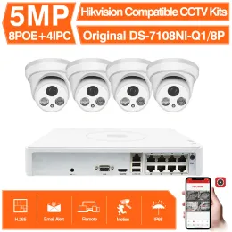 نظام Hikvision المتوافق 4pcs 5mp Poe IP كاميرا Colorvu Hikvision 8ch Poe NVR DS7108NIQ1/8P DIY Security CCTV System