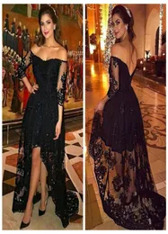 Seksowne czarne sukienki na studniówkę długie w rozmiarze Plus 2018 Off the ramię Formal High Low Party Dress Arabic Women Evening Solens5459536