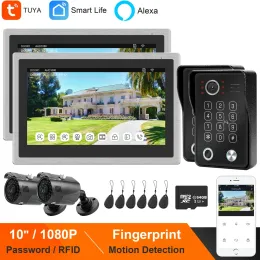 Intercom Homefong Tuya Wifi Video Intercom for Home,works Alexa,10 Inch Touch Screen,doorbell Call Panel Fingerprint Password Rfid Unlock