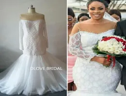 Factory Real Po Custom Made Long Sleeve Mermaid Wedding Dress with Luxury Pearl Beadings Bridal Dresses V Back See Through Neck5845610