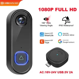 Дверная звонок Tuya Video Door Door 1080p Wi -Fi Wireless Outdoor Waterpry Camera Camera Security Security Home Home Surveillance Alexa Google