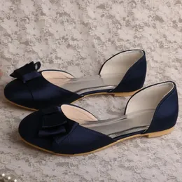 Freizeitschuhe handgefertigte geschlossene Zehenhochzeit für Braut Flat Navy Round Flats Flats