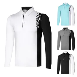 Camisa de camisa de golfe masculino Spring Autumn Sports Golf Apparel de manga comprida Camiseta elástica Rápida camisa polo respirável e respirável para homens