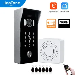 Intercom Jeatone trådlös dörrklocka med kamera WiFi utomhus 960p Tuya Door Bell Night Vision Monitor Dörr Intercom i Private House