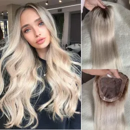 Toppers Ombre Blonde 8*15cm Remy Hair Topper Natural Hairpiece Clip In Hair Extensions Human Hair Toupee For Women