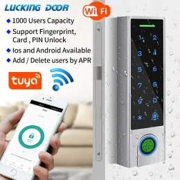 Keypads Tuya 2.4G Wifi Remote Control Gate Opener 125Khz RFID Access Controller Fingerprint Waterproof Access Control Wireless Door Lock