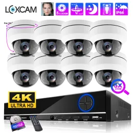 Sistema loxcam 10ch 4K PTZ Sistema de câmera Sistema de segurança 8CH 8MP Vandalproof 5x Optical Zoom Auto Foco AI Detectar o conjunto de vigilância por vídeo