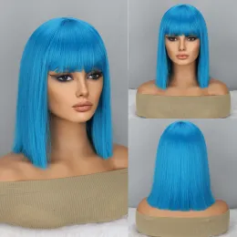 Parrucche sintetiche corta parrucca bob con frangia per donne bob wigs parrucca blu per festa usa quotidianamente lunghezza della spalla