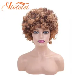 Parrucche corta parrucca bionda corta sintetica sintetica afro parrucca riccia con frangia per donne nere gradiente naturale bionda indossare parrucche
