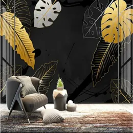 Tapeten Milofi Custom 3D Hand gezeichnet tropische Pflanze Blätter großes Fernsehzimmer Hintergrund Tapete Wandbild