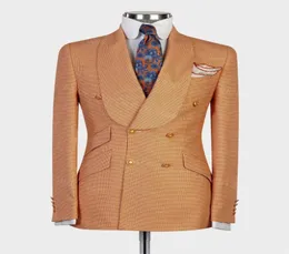 Orange Mens Suits Slim Fit Wedding Groom Tuxedo 원피스 공식 비즈니스 블레이저 연회 격자 무늬 재킷 재킷 코트 맞춤형 의상 9297566