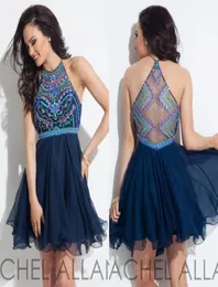 Perlenabschlusskleider blaue Heimkehrkleider 8. Klasse Graduierungskleid Süß 16 Strass -Perlen -Top -Chiffon -Rock Halfter Custom M2495202