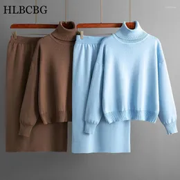 Calças de duas peças femininas HLBCBG-Bodycon Saias para mulheres suéteres de pulôver de grandes dimensões e altas túnicas elásticas de túnica longa trilhas de túmulos 2