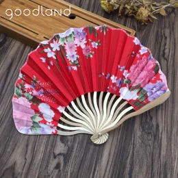 Decorative Figurines Wholesale Selling 100 Pcs/lot Japanese Handmade Bamboo Hand Fan Asian Cherry Blossom Print Pocket Gift