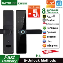 Lock 2022 Novo Raykube H4 Tuya Lock Eletrônico Wi -Fi Smart Porta Bloqueio de impressão digital Princadeira Senha do cartão IC Chave USB Charge for Smart Home