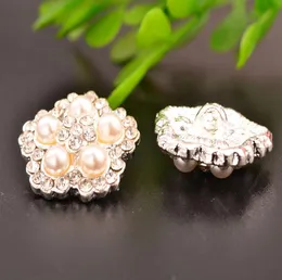New Arrival Rhinestone Pearl Buttons With Shank Back 20PCSLot 18MM Silver Color Wedding Button KD2478044717