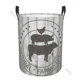 Laundry Bags Dirty Basket Foldable Organizer Farm Fresh Cow Pig Chicken On Old Wooden Fence Clothes Hamper Home Storage