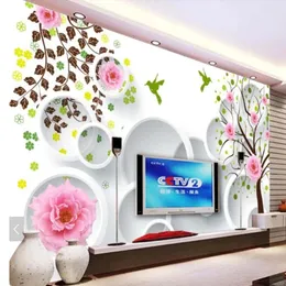 Papéis de parede Flor mural de parede rosa para sala de estar quarto papel de parede de rosa pintando pássaro árvore de pássaro aprimoramento papier peint 3d tamanho personalizado