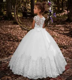 Lovey Holy Lace Princess Flower Girl Dresses Ball Gown First Communion Dreess Girls 소매 얇은 색 유아 미인 대회 드레스 6398980