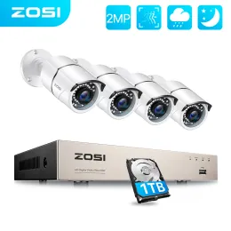 System Zosi 8ch 1080p 2mp TVI CCTV Security Video Survey Camera System DVR Kit للمنزل في الهواء الطلق مع الرؤية الليلية