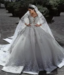 2021 Vestidos de Novia Vintage Luxus weißes Hochzeitskleid Langarm Laut Laken Ballkleid Afrika Plus Größe Muslim Perlen Zuhair Murad B5495289