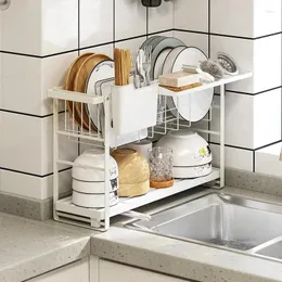 Kitchen Storage AOLIVIYA Drain Rack Bowl Pan Double Sink Side Shelf Kitchenware Organizer Pantry Dish Drying