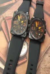 Novo estilo moda moda estilo cronógrafo cronógrafo parada quadrilha preta dial laranja número 46mm relógio relógio tira de borracha preta WRI5288008