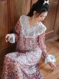 Hemkläder kvinnor vår sommar spetsar mesh tryck ruffles sömnkläder prinsessan nattklänning robe nattklänningar viktoriansk sexig vintage nattkläder