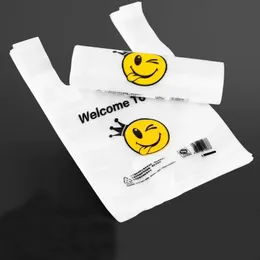 50st/pack 9 storlekar Utför väskor Smile Presentväska detaljhandelsbutik Livsmedelsaffärer Plastpåsar med handtag matförpackning