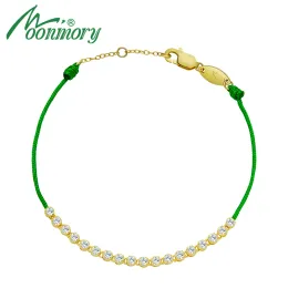 Braccialetti moonmory sterling argento 925 colore oro oro mezza tennis stringa bracciale per donne corda verde gioiello europeo boemia stile