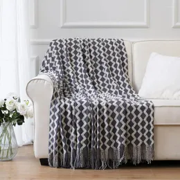 Battaniye 2024 battaniye örgü yatak örtüsü yumuşak sarı gri geometrik zikzak dokuma atış nordic stil basit kanepe yatak dekorasyon