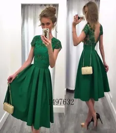 Elegant Green Cocktail Dresses 2017 Cap Sleeve Backless Knee Length Prom Dressess latest gown design Custom Short Dresses Evening 7309215