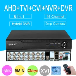 Recorder 5MP Surveillance Camera Face Detection Xmeye 5MN H265+ 16CH 16 Channel 6 in 1 Coaxial Hybrid NVR CVI TVI AHD CCTV DVR System