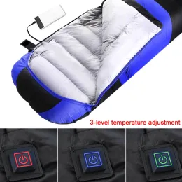 Växel Uppvärmd sovsäck för vuxna USB -driven värme Pad Waterproof Camping Warm Sleeping Bag med 3Level Temperaturförvaringsväska