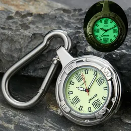 Fashion Silber Clipon Carabiner Taschenuhr Unique Luminous Dial Quarz Uhren Outdoor Sport Männer Frauen Uhr Reloj de Bolsill 240327