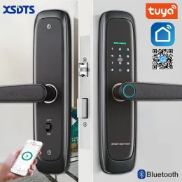 Bloquear Tuya Bluetooth Electronic Smart Door Lock com impressão digital biométrica Chave de senha de cartão inteligente Desbloquear apartamento Air Bnb Porta Bloqueio