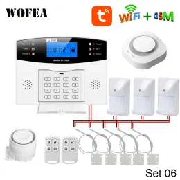 Gloves Wired Type Home Security Tuya Smart Wifi Gsm Alarm System 8 Wired Zone Lcd Keyboard Work with Alexa & Google Home