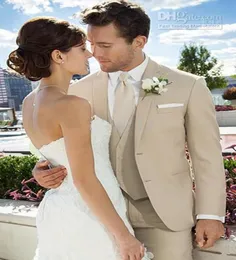 Новый на заказ две кнопки Beige Groom Tuxedos Notch Lapel Man Groomsmen Костюмы свадебные костюмы жених езды